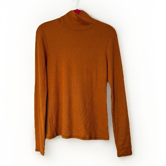 Faherty Size M Brown Ribbed Mock Neck Long Sleeve Stretchy Career Sweater - Picture 1 of 8